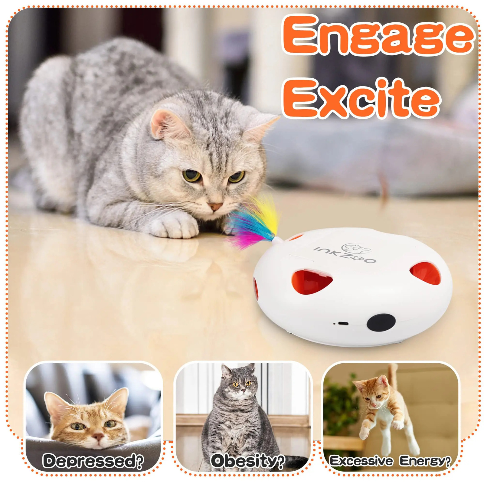 INKZOO Cat Toys Interactive Cat Toys for Indoor Cats Smart Interactive Kitten Toy Automatic 7 Holes Mice Whack-A-Mole 241125