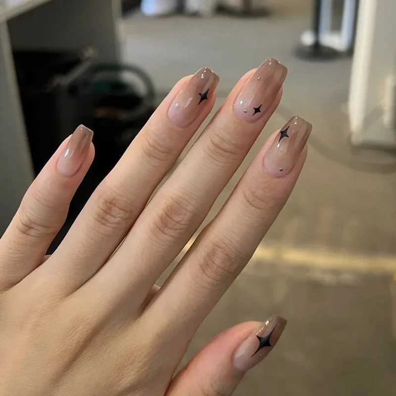 24 pieces of Y2K fake nails with cute black heart design reusable French fake nails full cover short press Y2K girl nailsW241125