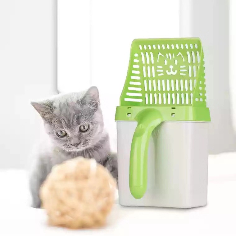 Easy-Clean Cat Litter Scoop with Integrated Storage Box,Durable Plastic,Perfect for Cats