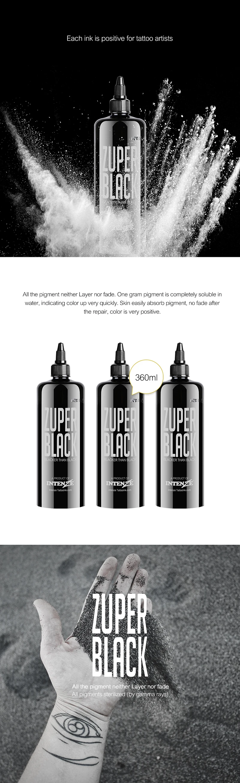 Intenze INK Professional Tattoo Ink Zuper Black 12 oz (360ml)