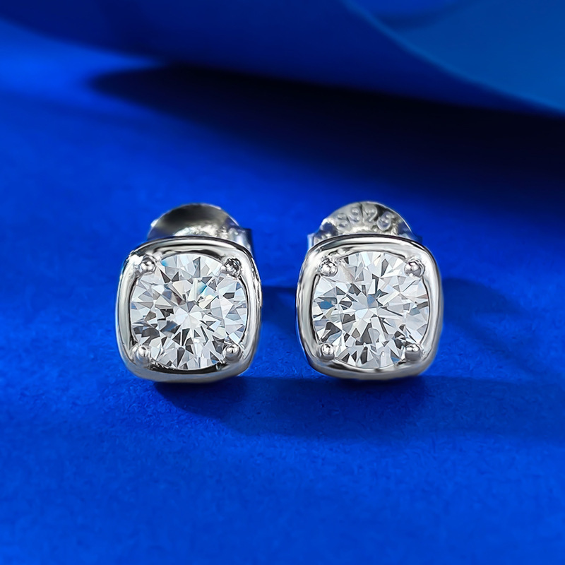 Moissanite Dia Stud Earrings: 6MM Round Cut White Gemstones in Sterg Sier