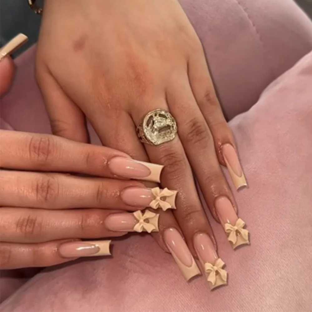 Arched Nail Art Ballet Performer Fake Nail Full Cover Coffin Pressed on Fake Nail Removable Fake NailW241125