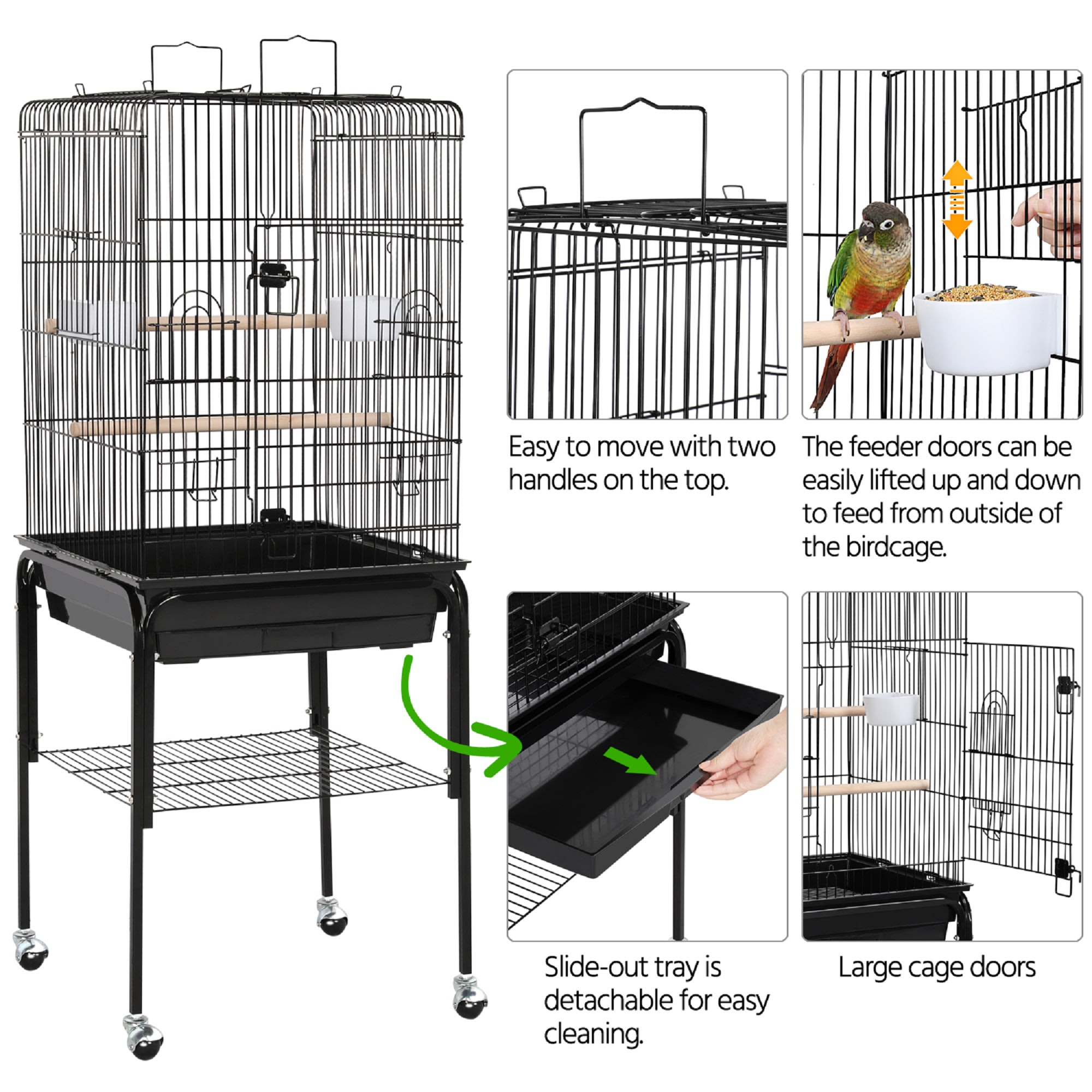 Topeakmart Black Metal Bird Cage with Detachable Rolling Stand for Small Birds, 47" H