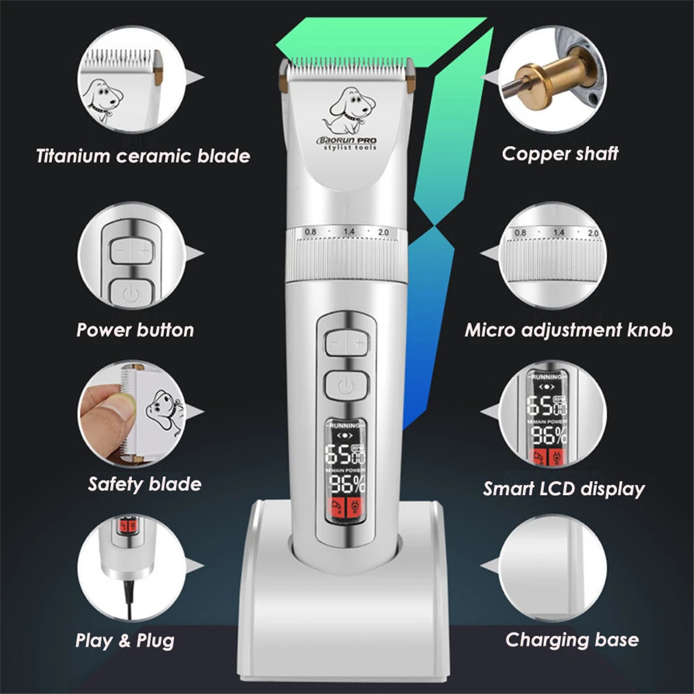 BaoRun P9 Dog HairClipper Professional LCD Screen Pet Cat Clippers Electric Grooming Trimmer Rechargeable Haircut Machine Animal 241125