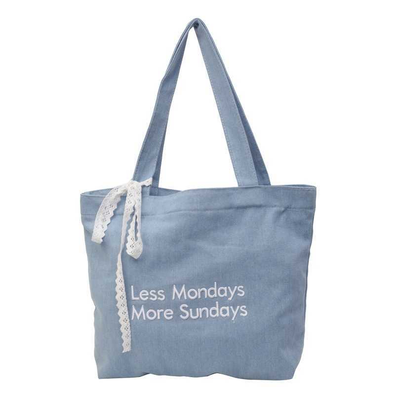 Washed Denim Bag New Embroidered Letters Tote Bag Trendy Large Capacity Shopping Handbags Korean Female Shoulder Bags 241125