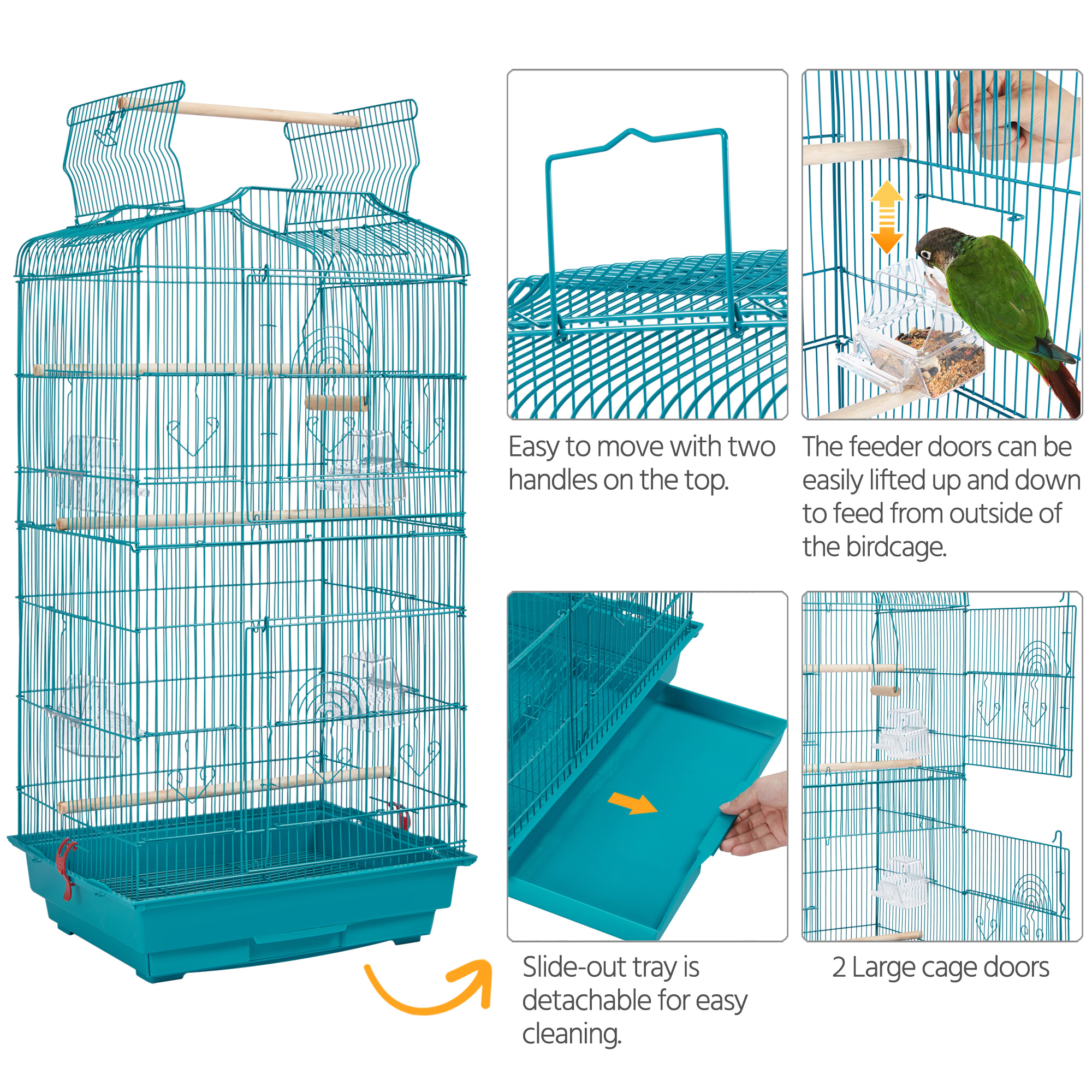 Topeakmart Teal Blue Open Top Metal Bird Cage, 41" H