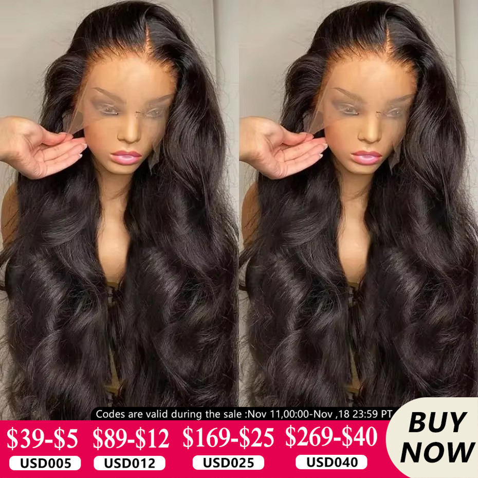 Body Wave Human Hair Pre Plucked Curly 13x4 13x6 HD Frontal Wig 180% 34 36 38Inch 4x4 Lace Closure