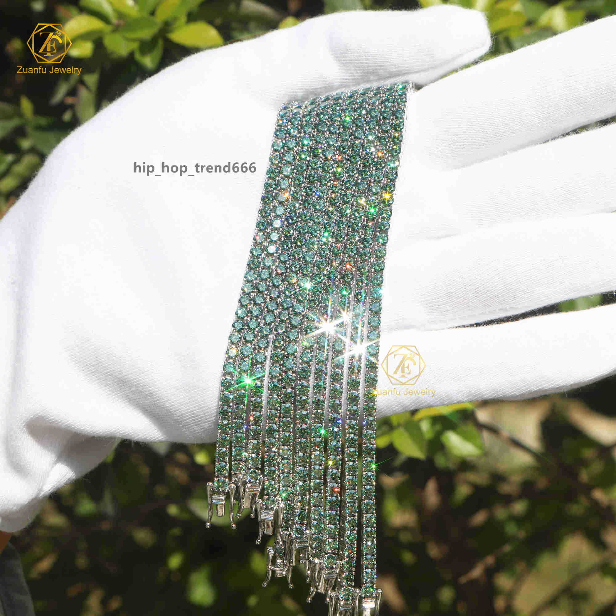colored moissanite chain Wholesale 3mm 6.5mm Moissanite Blue Green Diamond Tennis Necklace for lady girl gift