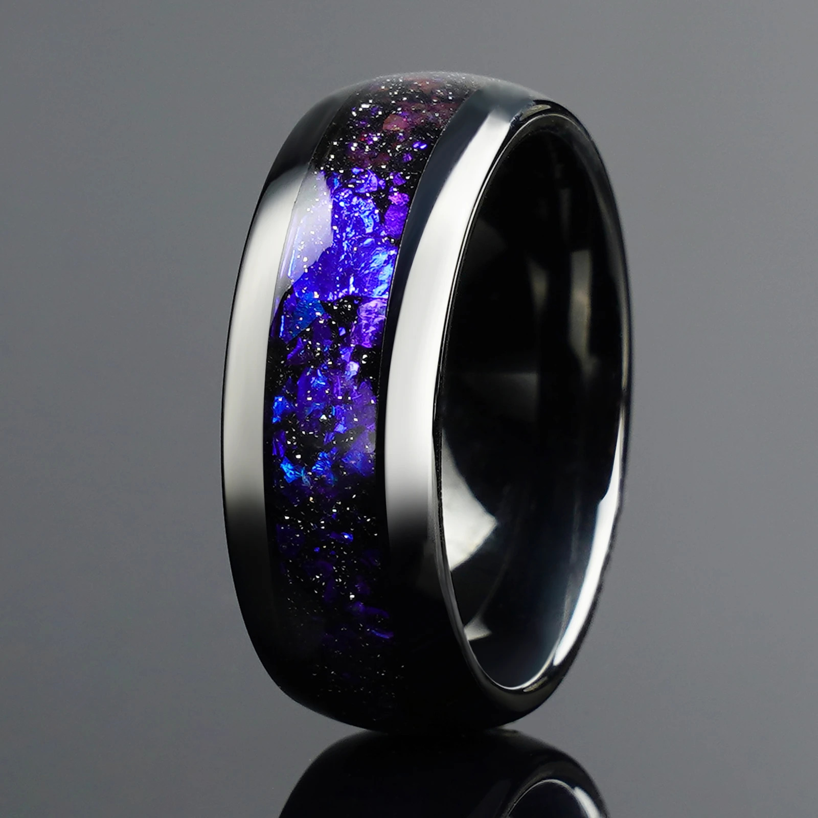 4/8mm Color Nebula Outer Space Black Tungsten Engagement Ring Couple Set 241125