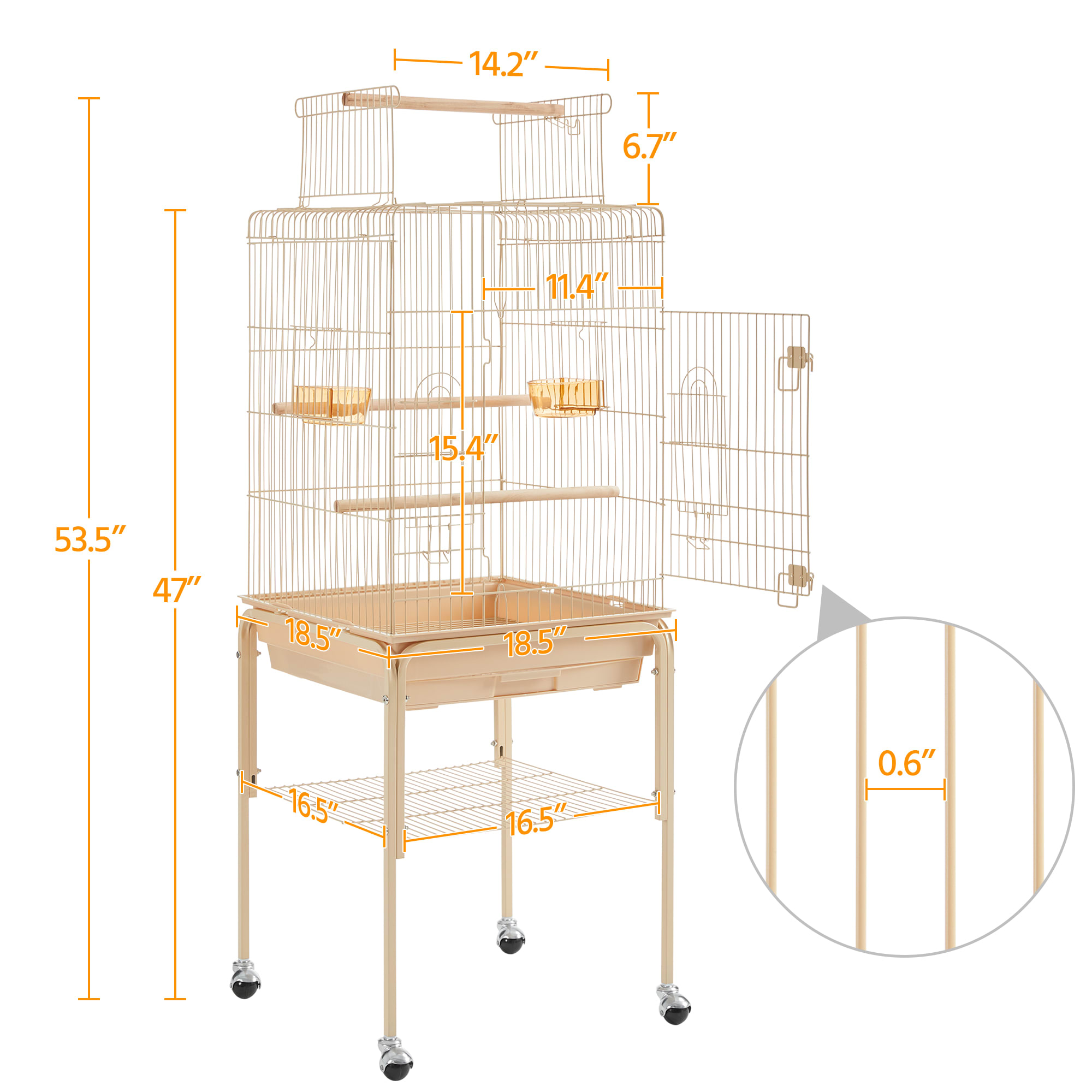 Topeakmart Almond Metal Bird Cage with Detachable Rolling Stand for Small Birds, 47" H