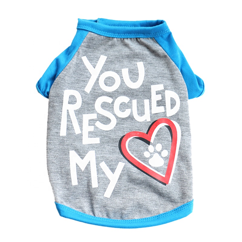 Cute Polyester Dog Summer Vest with Print Small Pet Clothes Featuring Lettering "YOU RESCUED MY HEART" for Spring Season