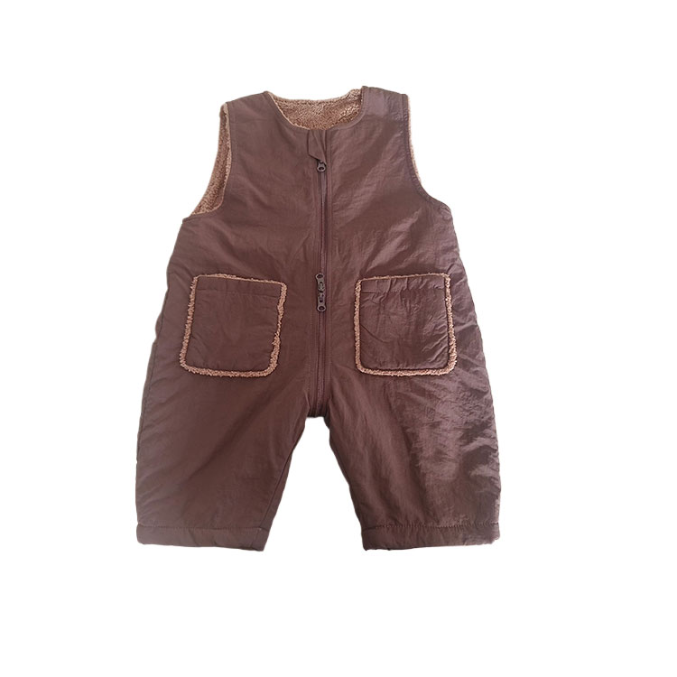 Deep Brown Waterproof DuPont Fleece Hooded Jumpsuit for Kids - Unisex Padded Design