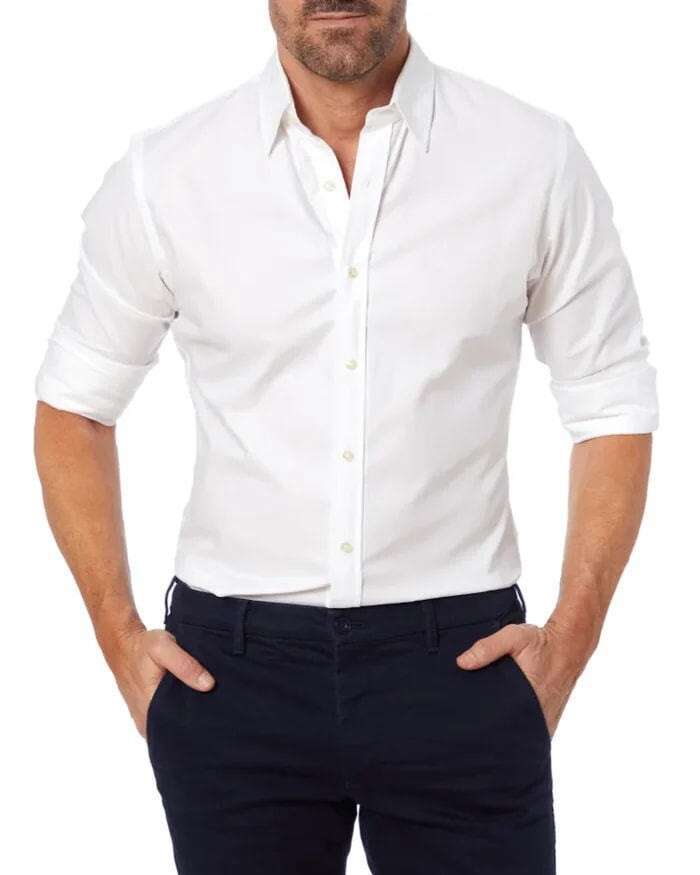 Men's Zipper Shirt With Hidden Fake Buttons Made Of Oxford Elastic Cotton B3