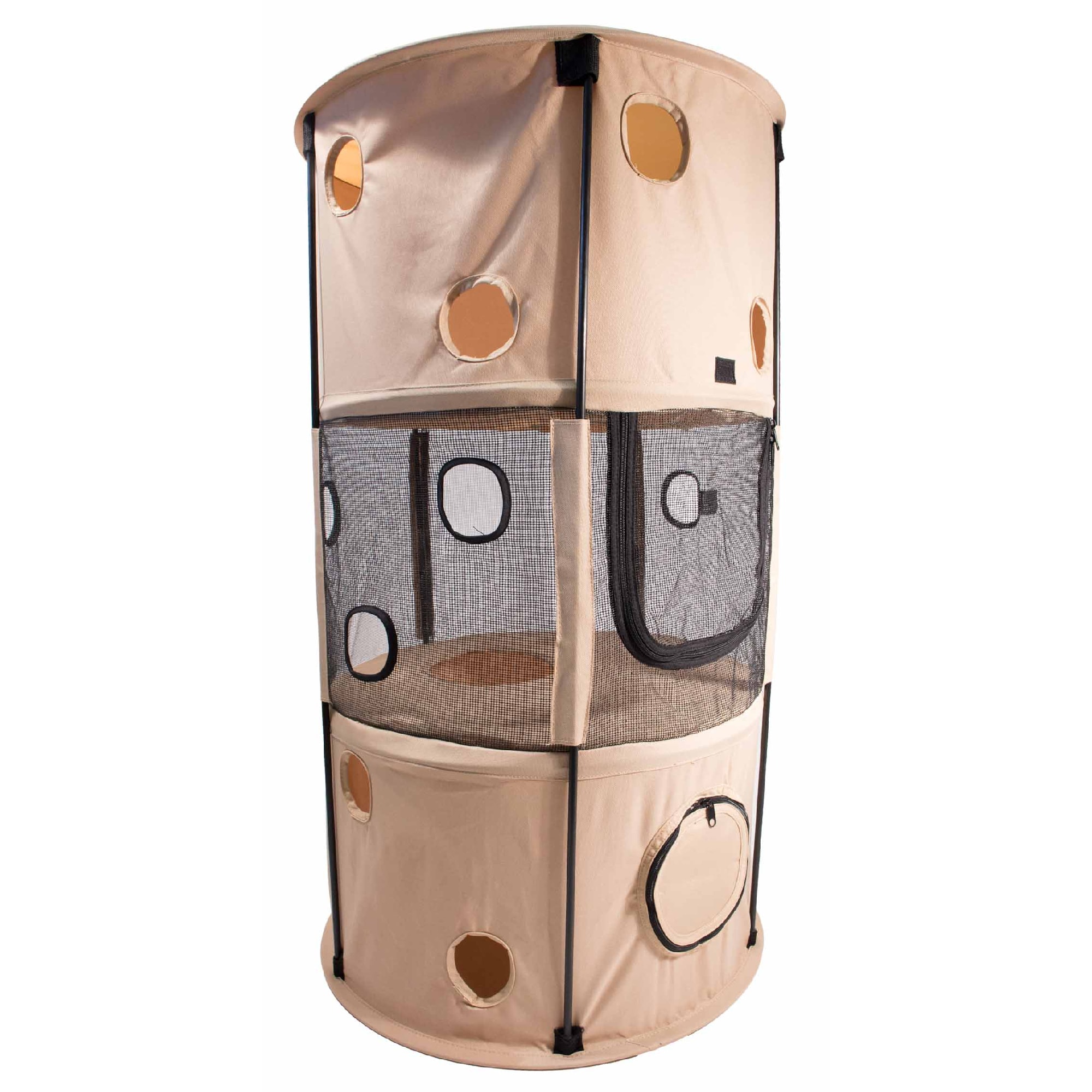 Pet Life Khaki Climbertree Circular Obstacle Play-Active Travel Collapsible Travel Cat House, 12" L X 12" W X 39.4" H