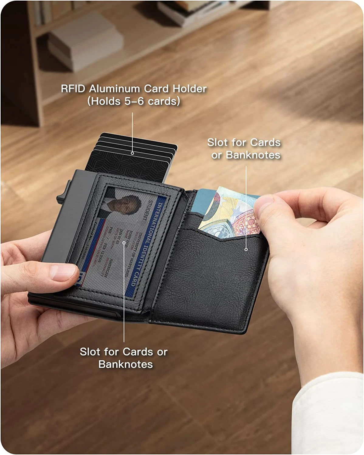 YE TREE Mens Smart Airtag Wallet Rfid Pop up Metal Credit Card Holder Genuine Pickup Case Aluminum Mens Wallet Airtag 241125