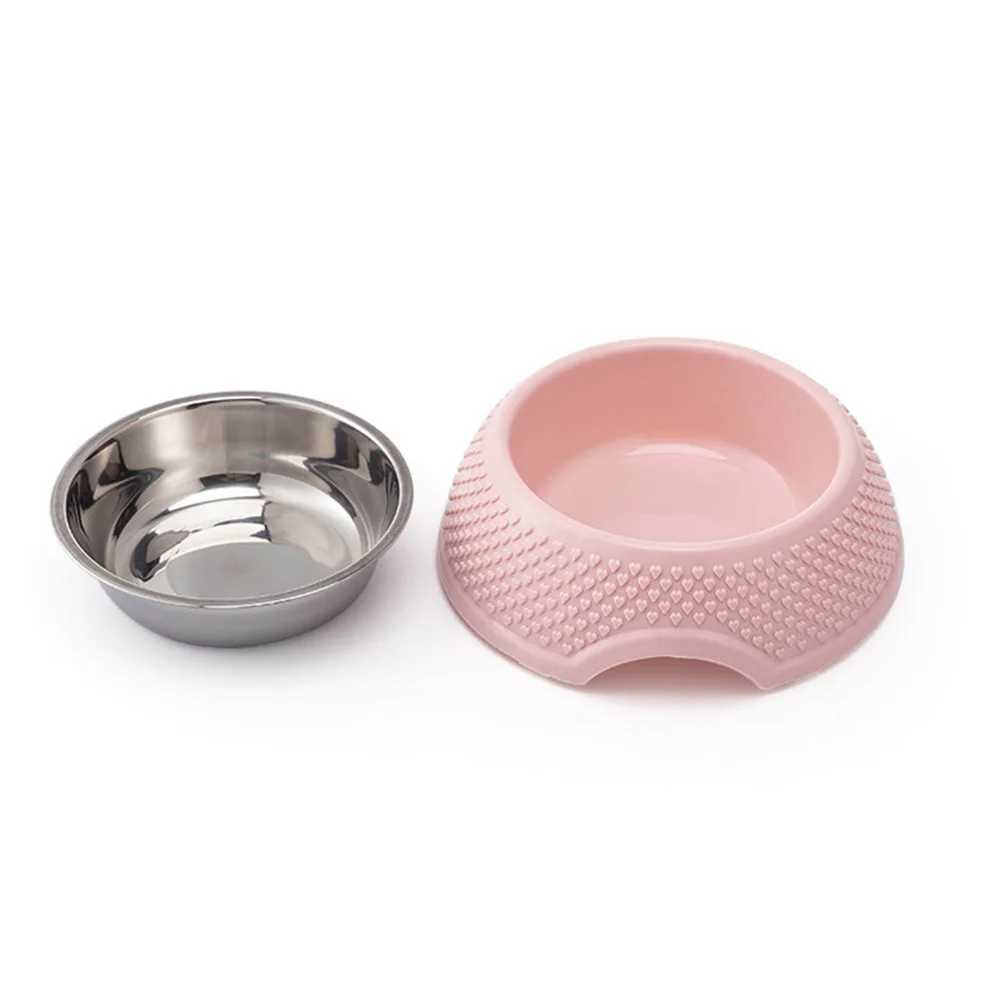 Dog Feeding Bowl Pet Tableware Drinking Dish Stainless Steel Sealed Dog Bowl Pink Green Blue Cat Bowls With Heart-Shaped PatternXJ241125