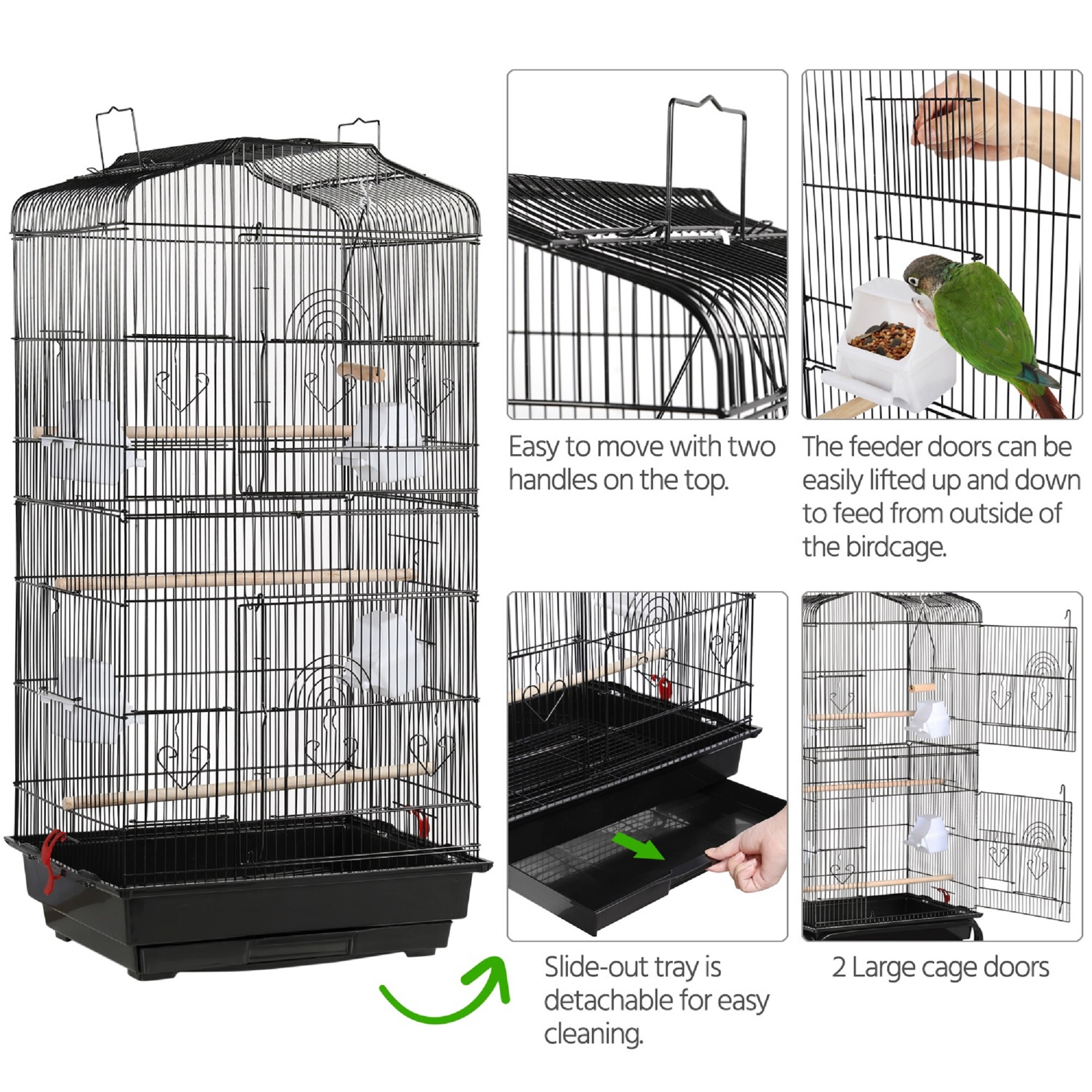 Topeakmart Black Open Top Metal Bird Cage, 41" H