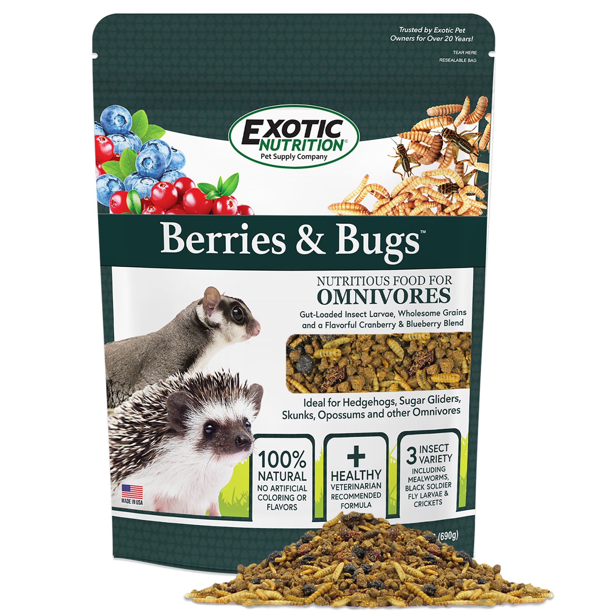 Exotic Nutrition Berries & Bugs Small Pet Food, 1.5 lbs.