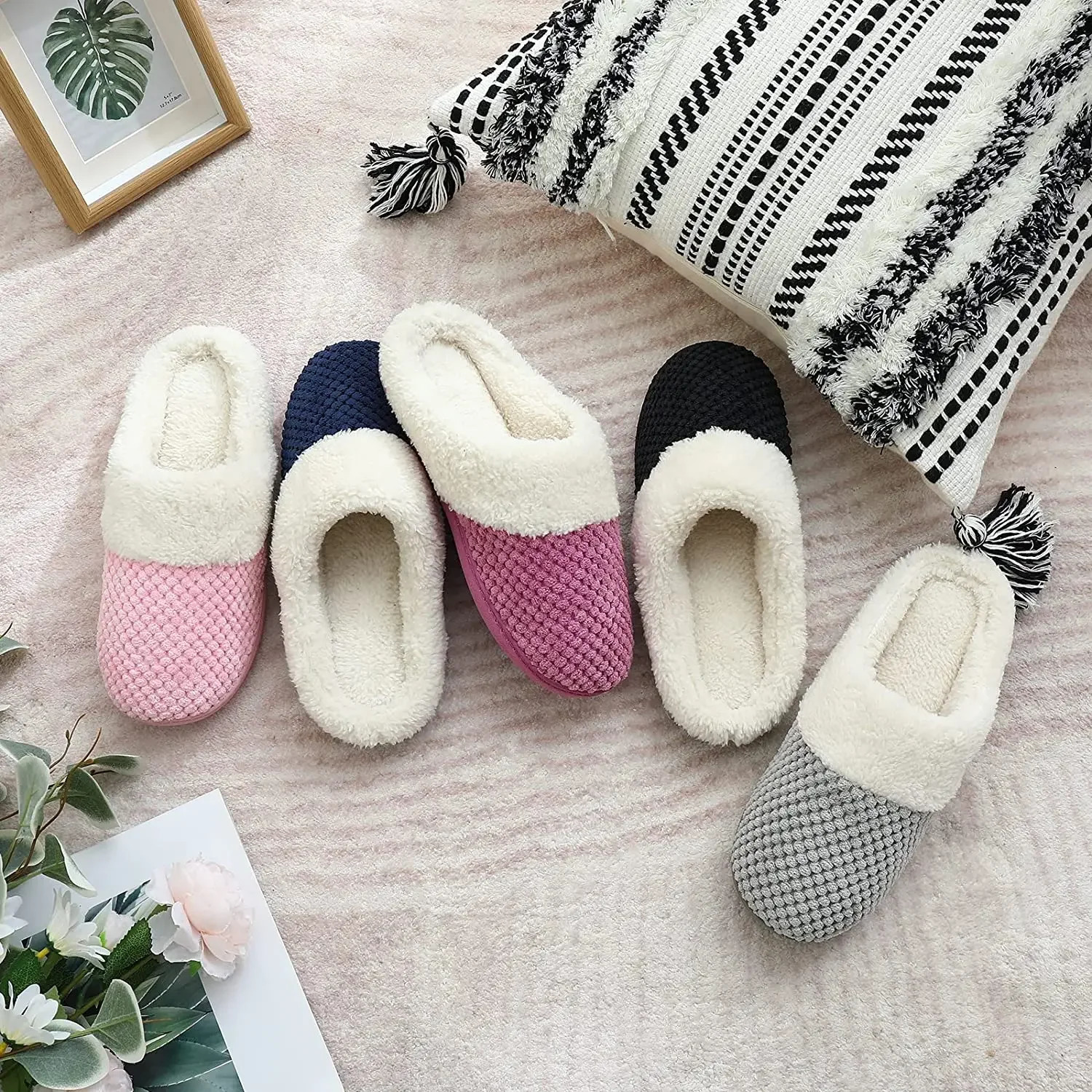 Goosecret Winter Fur House Slippers For Women Men Indoor Soft Comfort Fleece Lined Plush Flat Slipper Bedroom Casual Cotton Shoe 241125