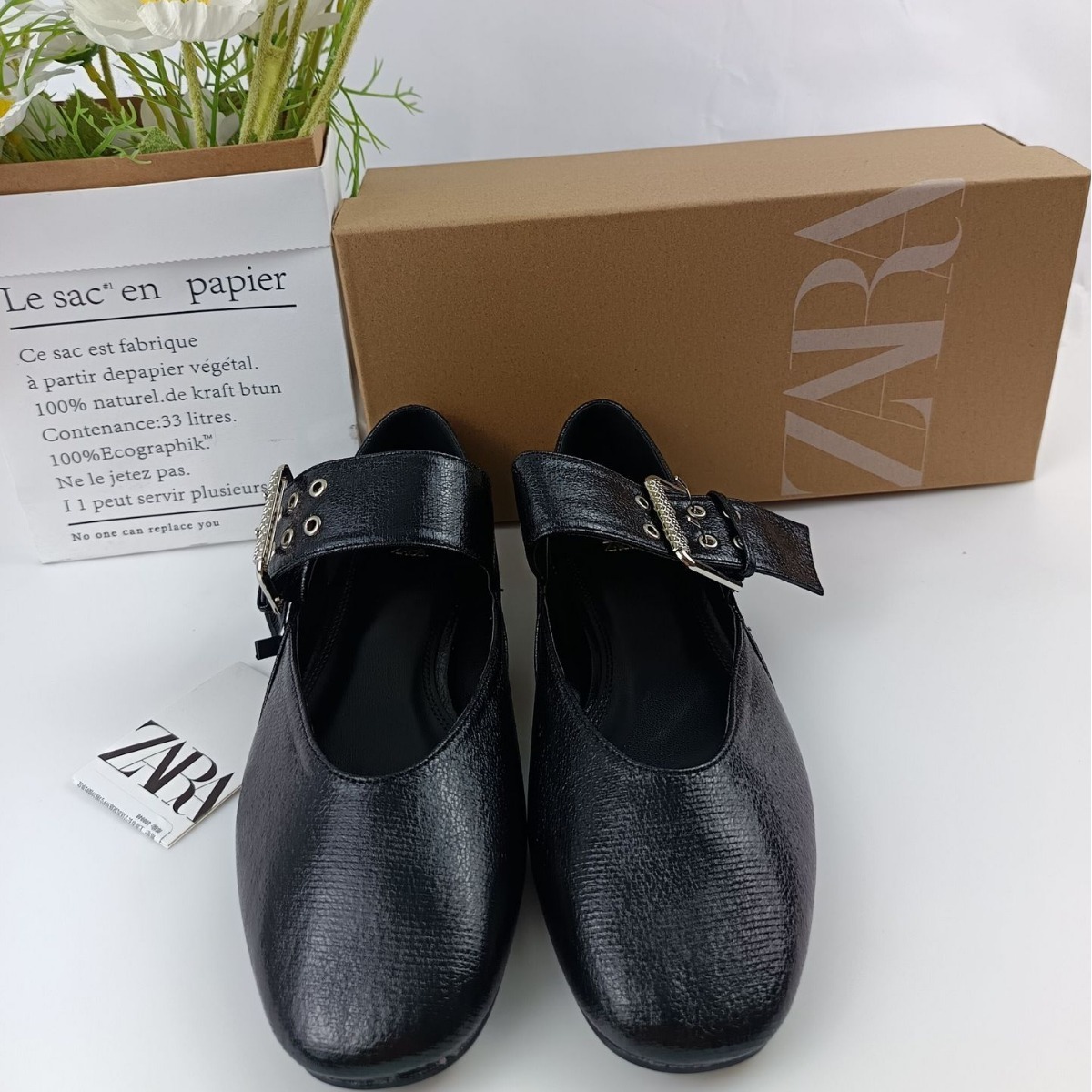 New Spring Black Lace Buckle Mary Jane Flat Bottom Ballet Shoes Flat Heel Round Head Shallow Mouth Single Shoes