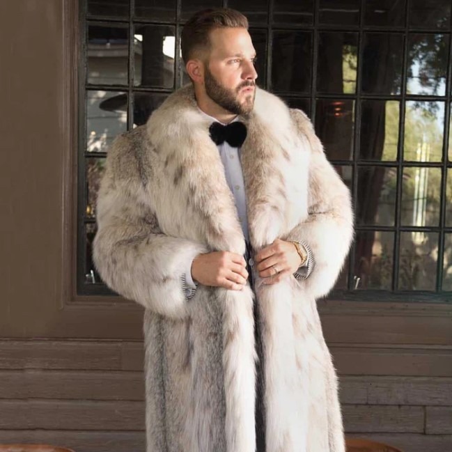 Amazon's best-selling fur coat cross-border long men's fur coat with leopard print and eco-friendly fur imitation fox fur