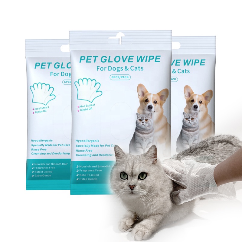 Disposable Hypoallergenic Pet Cleaning Gloves Wet Wipe Safe Pet Dog Bathing Grooming Wet Gloves