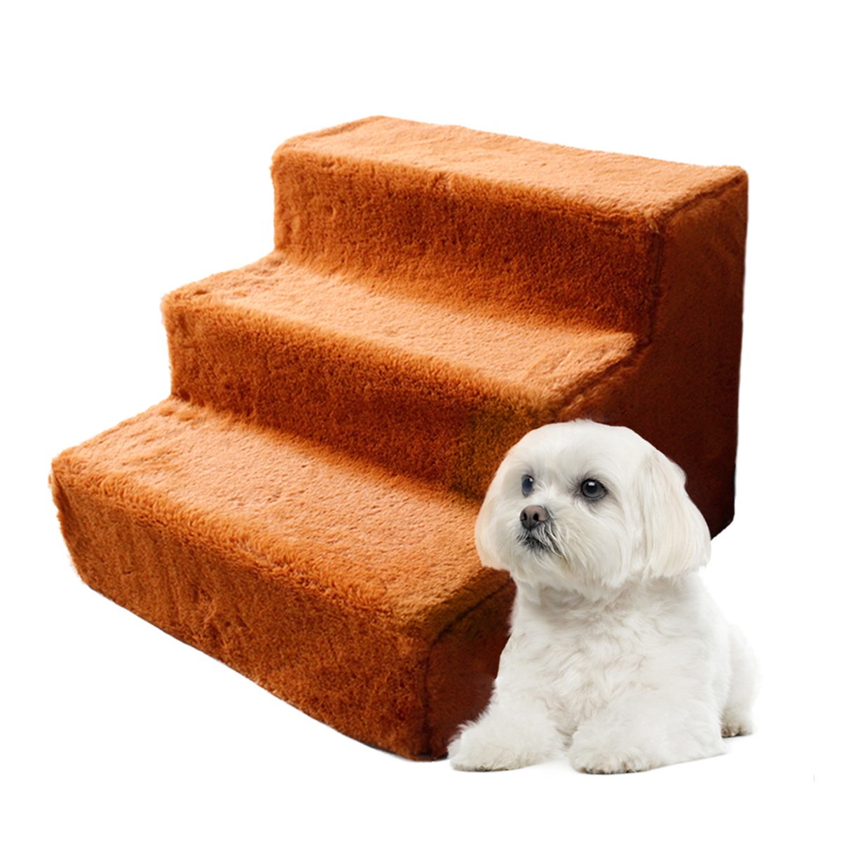 Hot-selling Pet Stairs Assemblable 3 Steps Dog Ladder Stairs for Beds, Small Dog Ramps with Removable Plush Cover for Doggie,