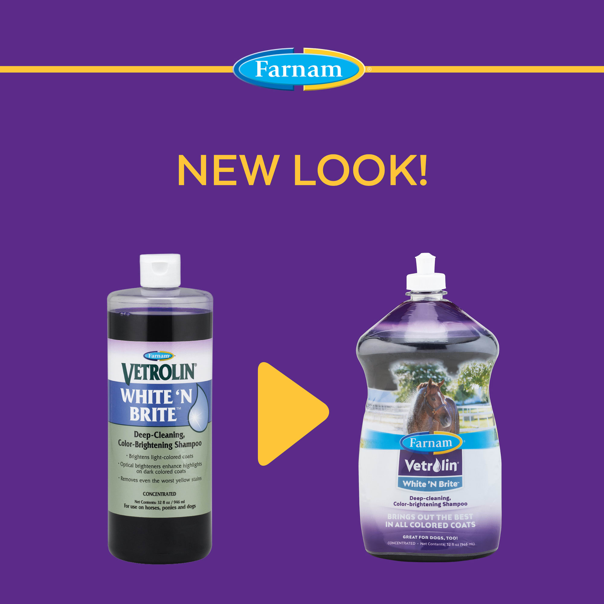 Farnam Vetrolin White N' Brite, Deep Cleaning and Color Brightening Shampoo for Horses and Dogs, 32 fl. oz.