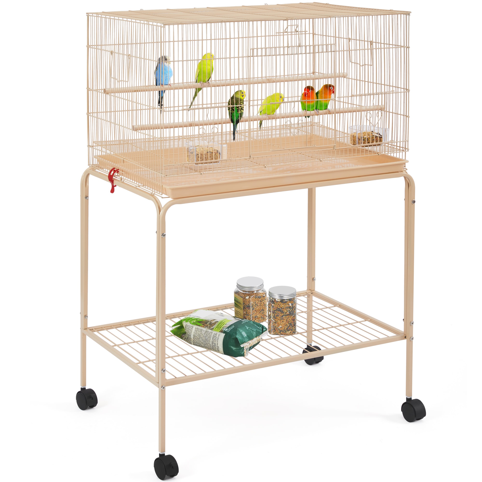 Topeakmart Almond 47" Flight Cage with Slide-Out Tray and Rolling Detachable Stand for Birds