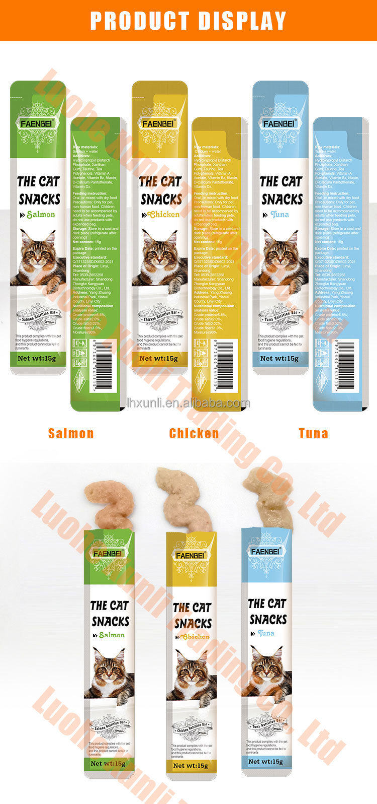 Cat Strips Snacks Chicken/tuna/Salmon 3 flavors Kittens Snack Treats wet cat food Cat Treats