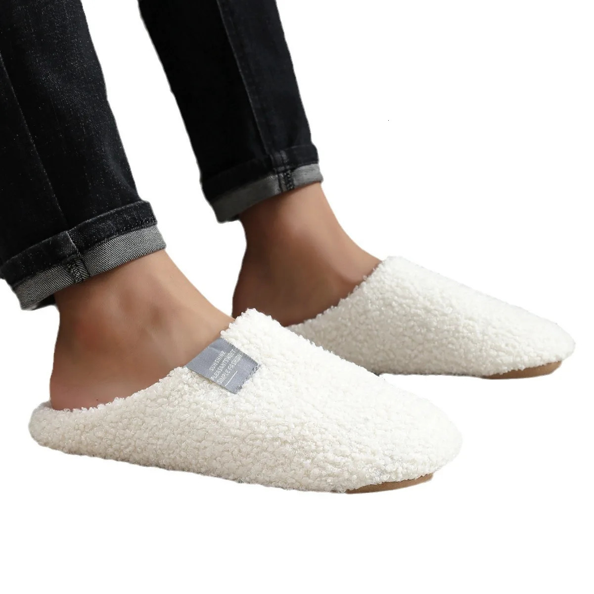 Couples Home Slippers Soft Fur Slippers Warm Indoor Flat Slides Nonslip Cotton Shoes Bedroom Light Slience Flats Floor Shoes 241125