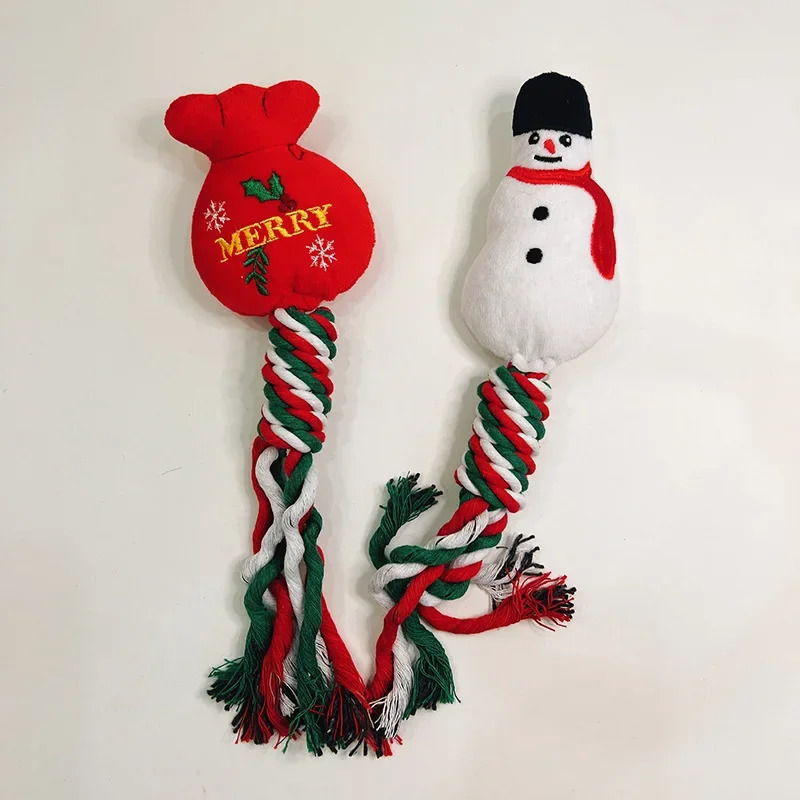 Christmas Pet Toys Dog Bite Resistant Teeth Grinding Cleaning Cotton Rope Dog Toys Christmas Pet Gifts Dog Accessories Puppy 241125