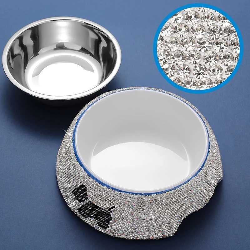 Luxury Rhinestone Non-slip Dog Bowls Feeder Bowls Drinkers Stainless Steel Pet Feeders Pets Dogs Accessories Cat SuppliesXJ241125