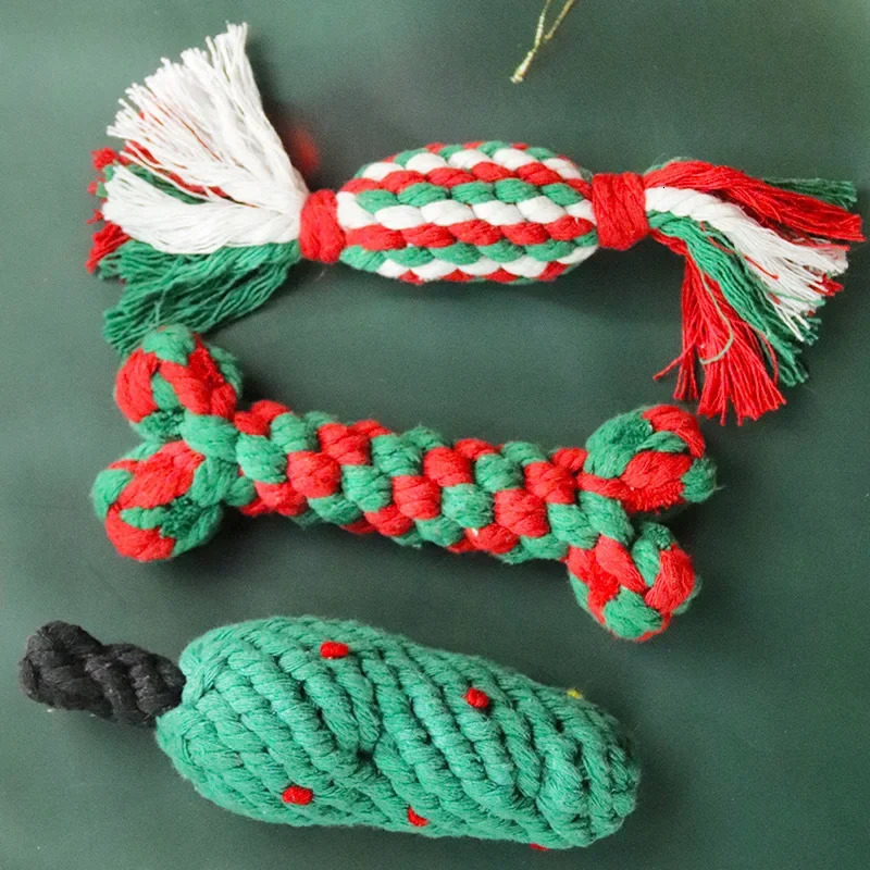 Christmas Dog Toys Braided Cotton Rope Candy Bones Pet Toy for Small Large Dog Bite Resistant Molar Teeth Cleaning Dog Chew Toys 241125