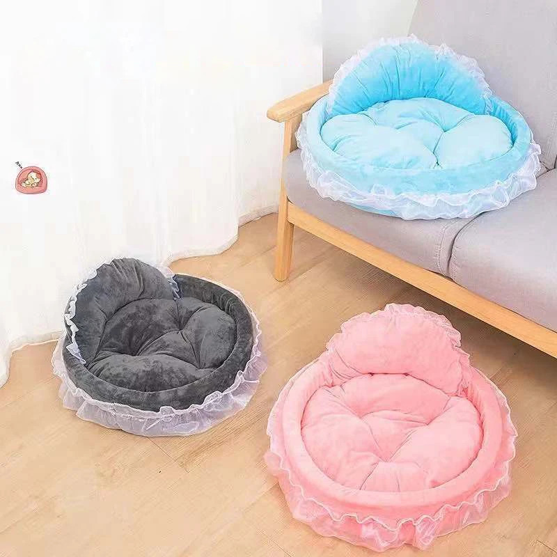 Cute Bow Lace Dog Bed Small Puppy Mattresses Sleeping Mat On The Floor Warm Mat Detachable Pet Dog Basket Pet Beds Furnitures 241125