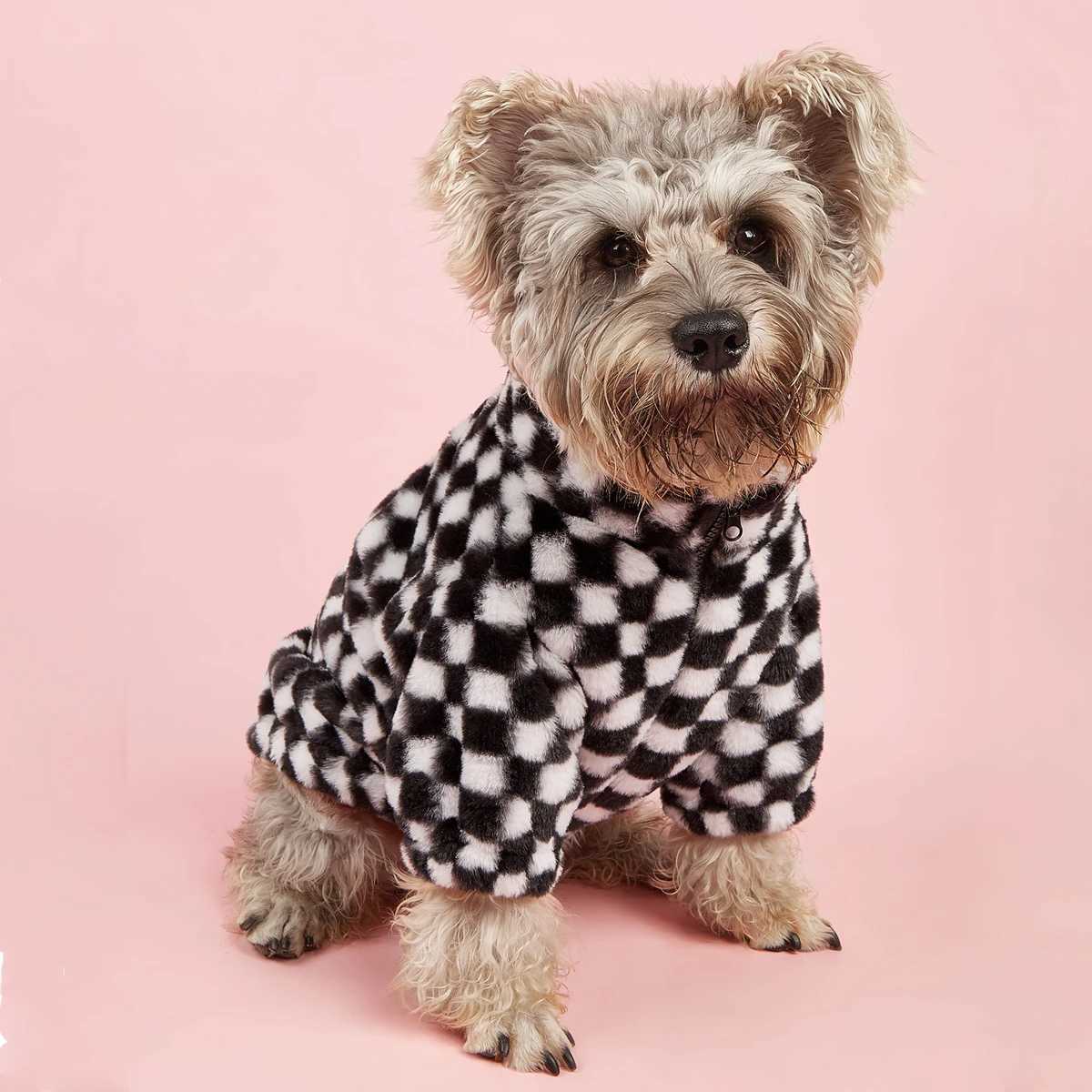 Luxury Warm Dog Clothes Winter Dog Coat French Bulldog Plush Warm Puppy Jacket Fashion Black White Plaid Small Medium DogsXJ241125