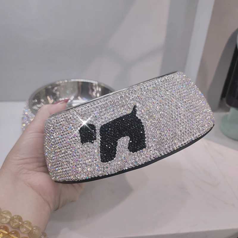 Luxury Rhinestone Non-slip Dog Bowls Feeder Bowls Drinkers Stainless Steel Pet Feeders Pets Dogs Accessories Cat SuppliesXJ241125