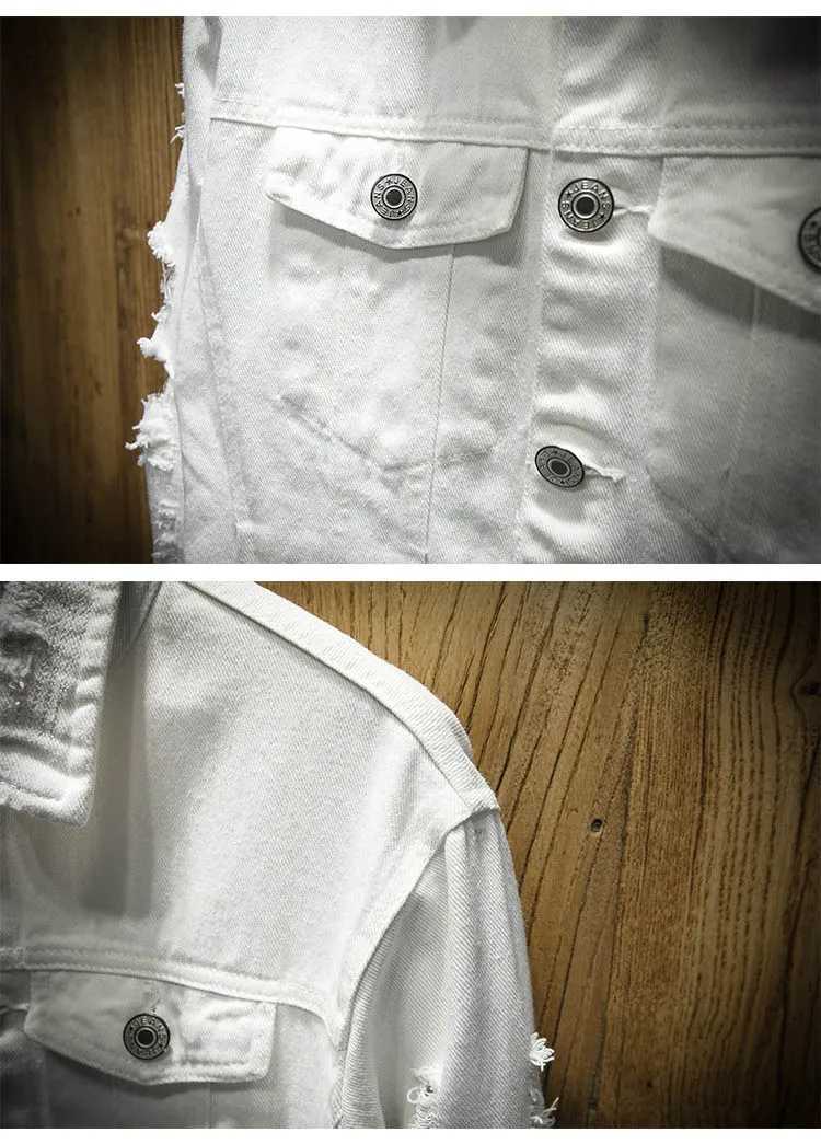 Large black white pink Distressed Ripped Hole denim jeans jacket mens Plus sizes 4XL 5XL 6XL 7XL W241125
