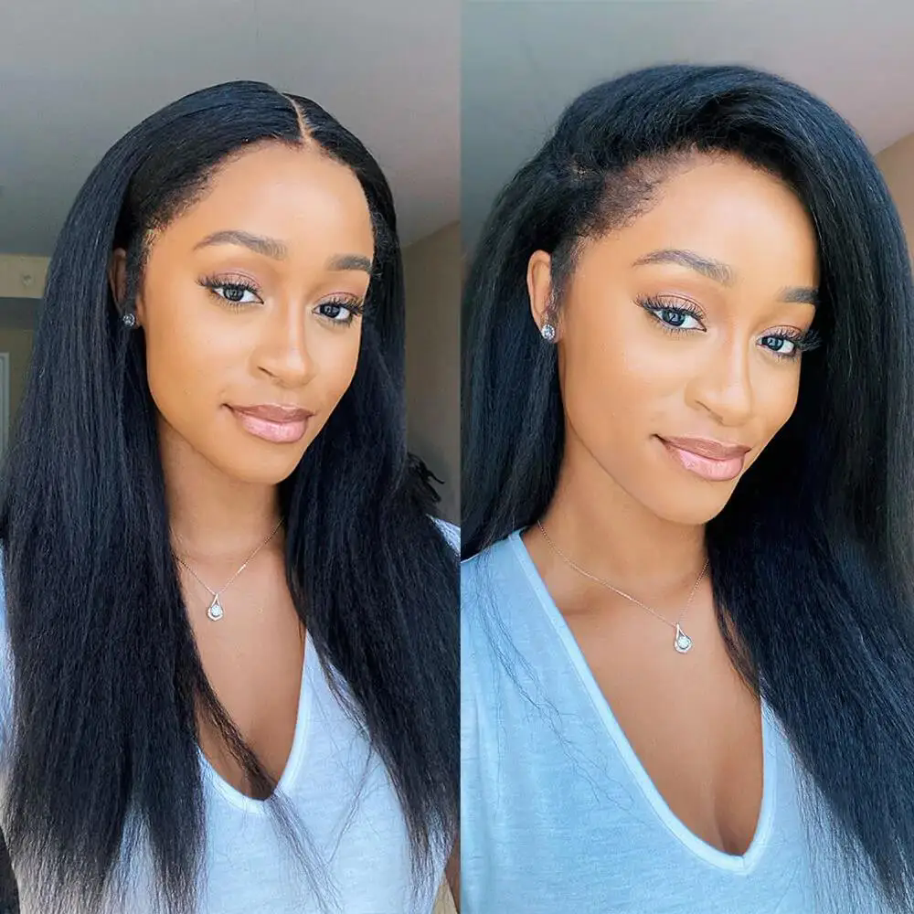 Kinky Straight 4C Kinky Edges full lace human hair wig Curly Baby Hair Wig Yaki Straight 13x4 HD Lace Frontal Wig Transparent Lace Front Wig