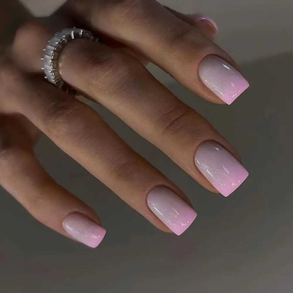 24 pieces/box of silver glitter rectangular fake nails French detachable nail tips DIY fake Neil nail pressing toolW241125