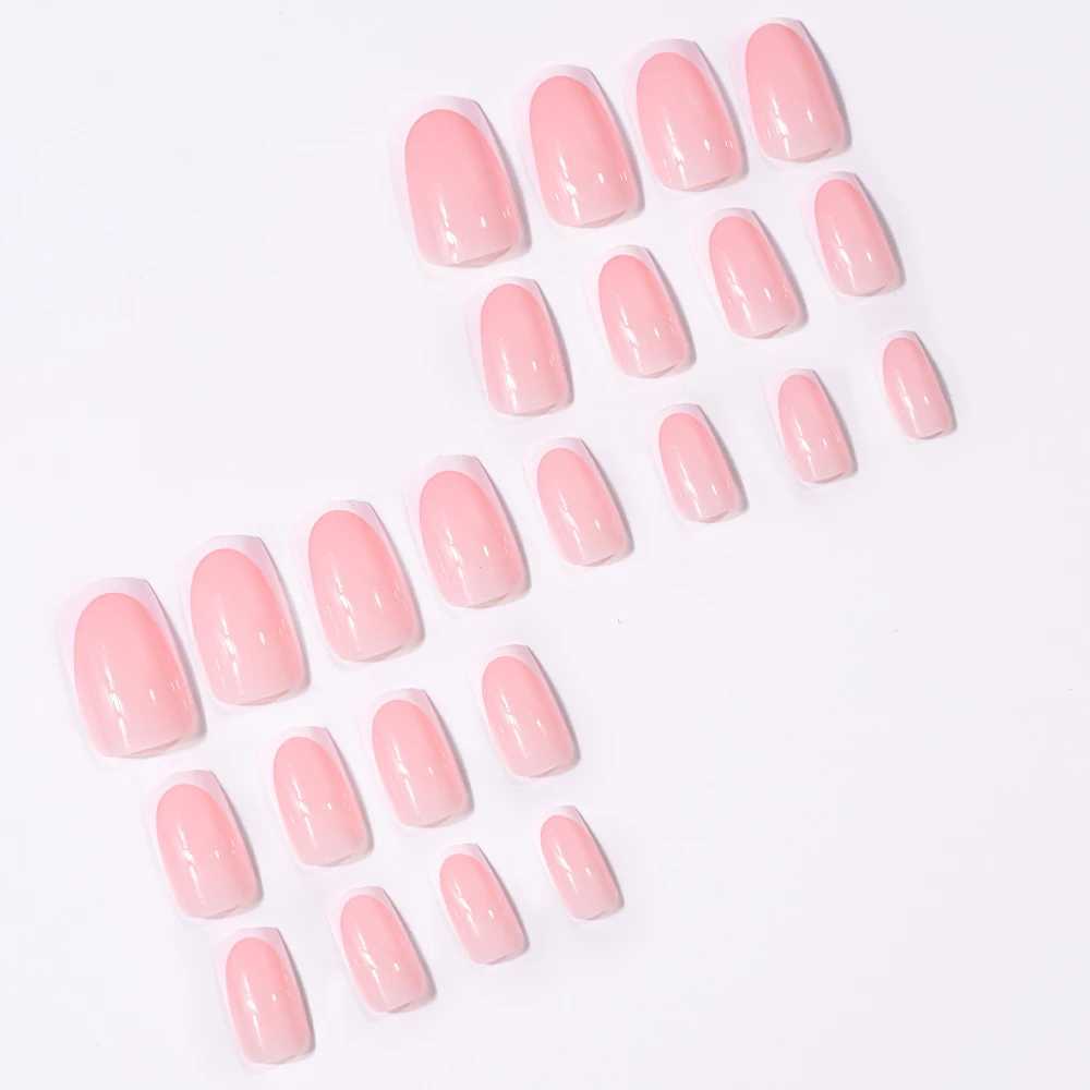 24 pieces of nude pink French short square French nails white pointed ice transparent pressed nails fully covered elegantly wearing fake nailsW241125