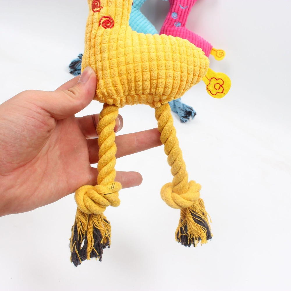 Cute Plush Giraffe Rope Pet Dog Squeaky Toys Interactive Toys Deer Dolls Puppy Playing Dog Chew Toy