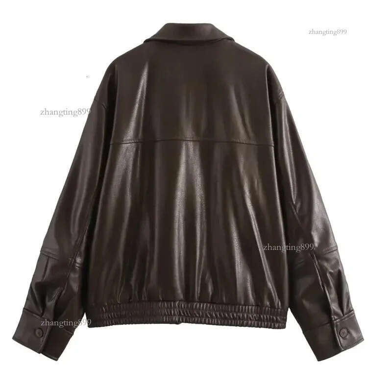 TRAF womens jacket Cropped synthetic leather jacket womens autumn long sleeved black bomber jacket fashionable half season jacket 241119