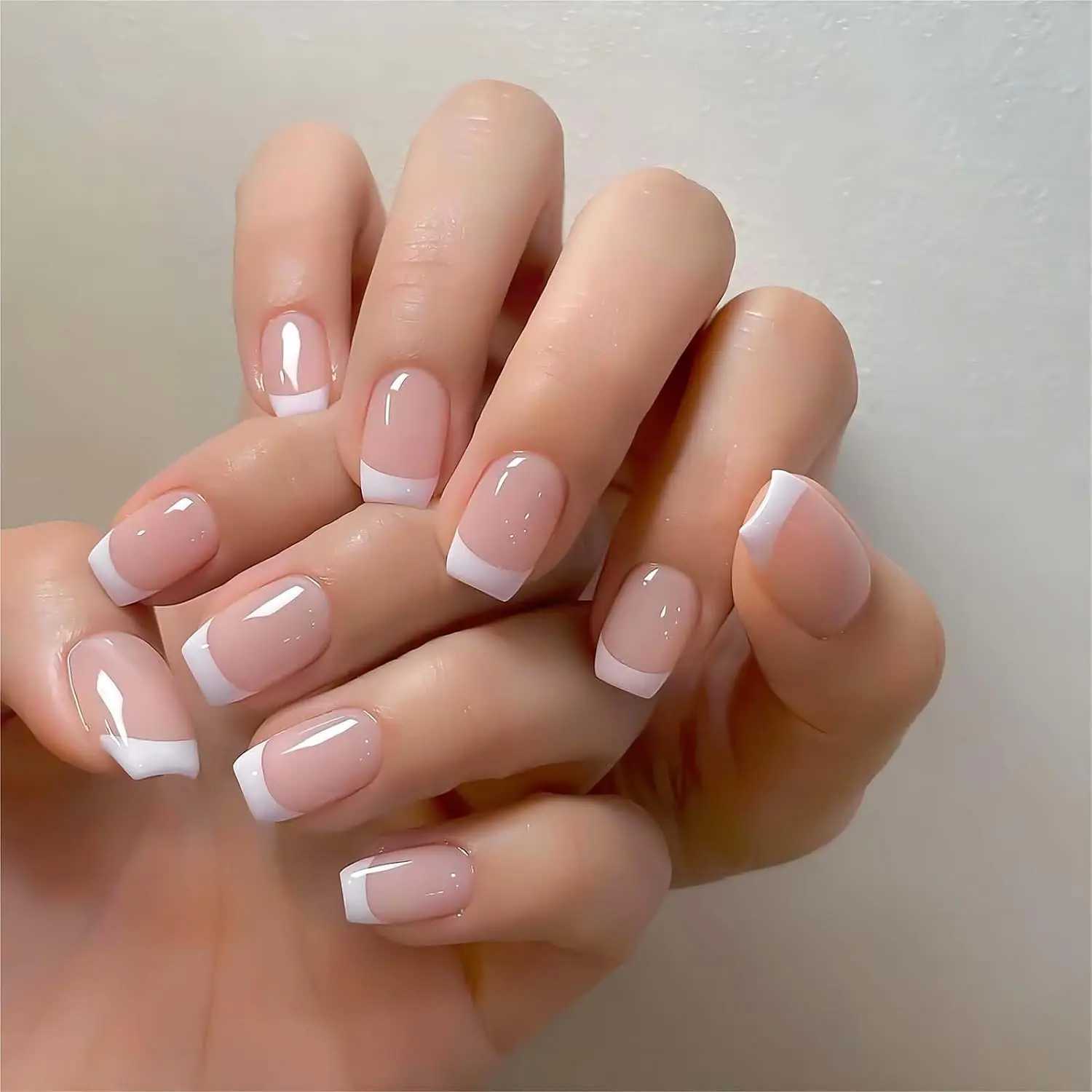 24 Tips French Fake Nail Natural Nude/Pink White Tip Smooth Press Finger Nail Manicure Paraffin Short Fake Nail*W241125