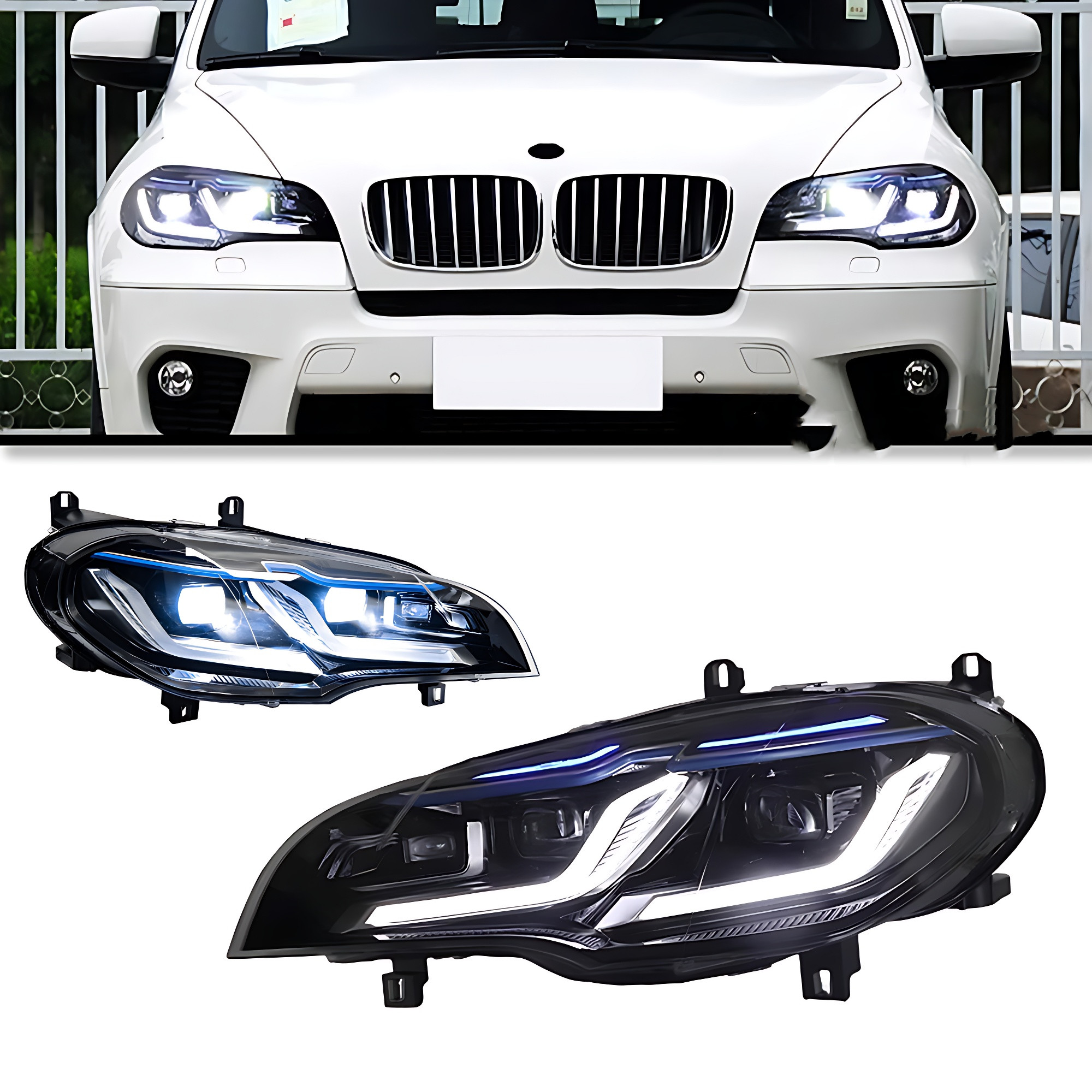 LED Headlights BMW X5 E70 Headlights 2009-2013 Dual L Blue Styling DRL Signal High Beam Head Lamp