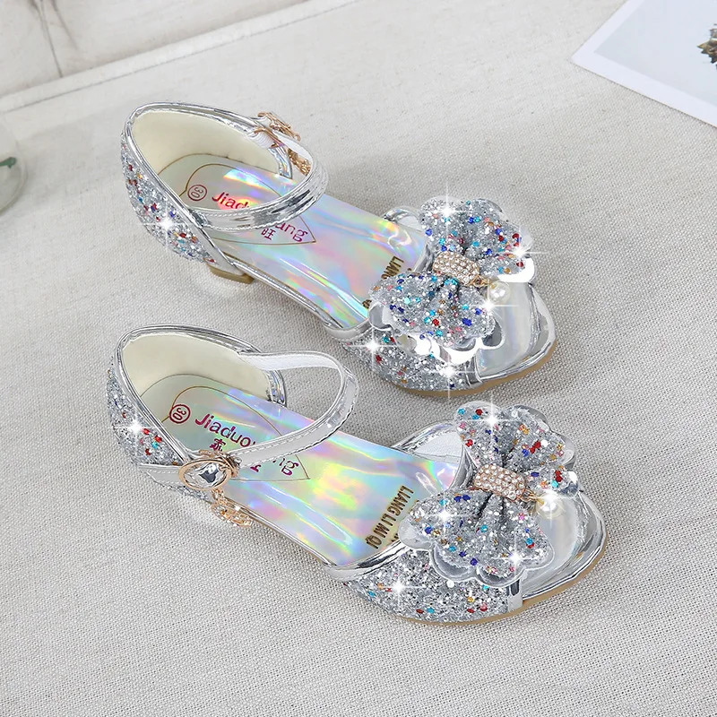 Princess Girls Party Shoes Children Sandals Colorful Sequins High Heels Shoes Girls Sandals Peep Toe Summer Kids Shoes CSH813 240410