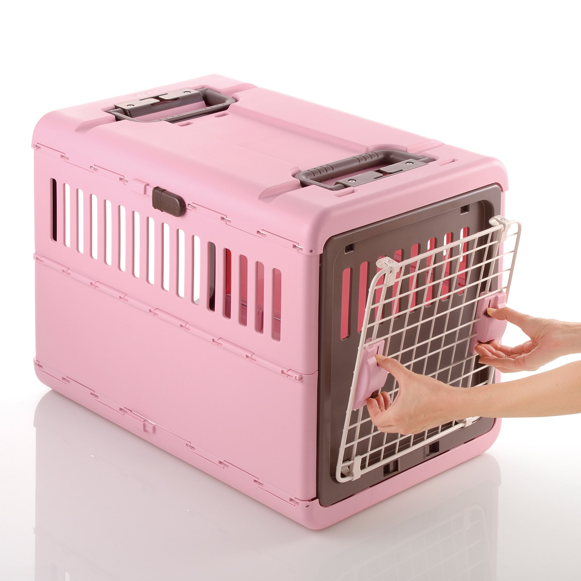 Richell Pink/Brown Foldable Pet Carrier, 17.5" L X 26.5" W X 20" H