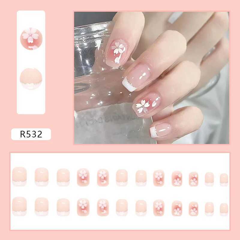 Sweet Mountain Tea Wearable Pink Pressing Fake Nail Tips with Glue Fake Nail Design Butterfly Cute Girl Fake NailW241125
