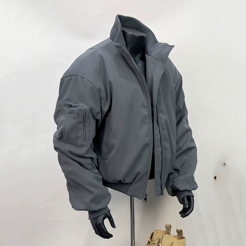 FEWQ Short Waterproof Padded Jacket Thick Stand Up Collar Loose Cotton 2024 Solid Color Long Sleeve Male Tops