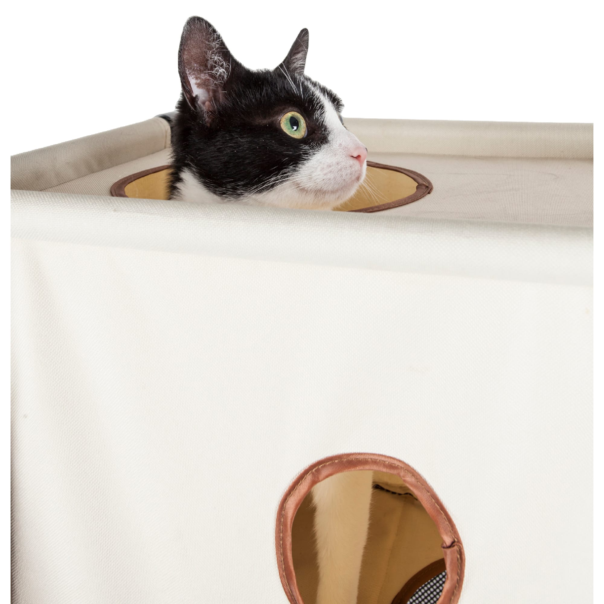 Pet Life Beige Square Obstacle Soft Folding Sturdy Play-Active Collapsible Travel Cat House, 17.71" L X 11.81" W X 35.43" H